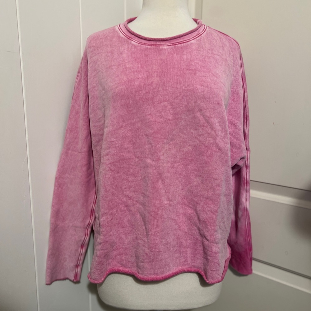 Frank‎ & Eileen Anna Pink Mineral Dye Crew Neck Capelet Triple Fleece Sweater